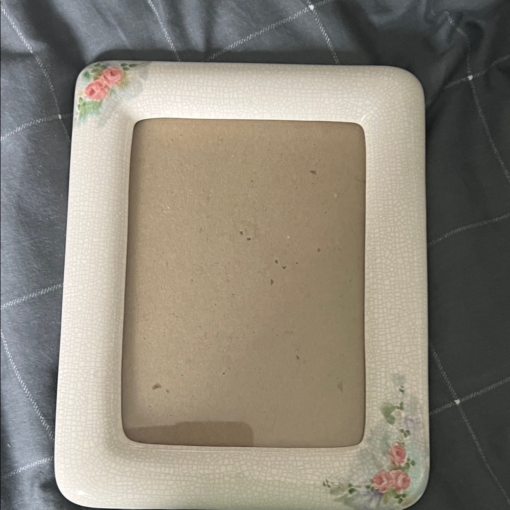 Vintage Tengqufis Floral Ceramic Picture Frame Pink Roses approx 5x7 size